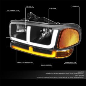 img 3 attached to 🚗 DNA MOTORING Black Housing Amber Reflector Headlights Compatible with 99-06 Sierra 1500/01-06 Sierra 1500 HD (HL-LB4-SIERRA99-BK-AM) - Excludes Denali / C3 Trims