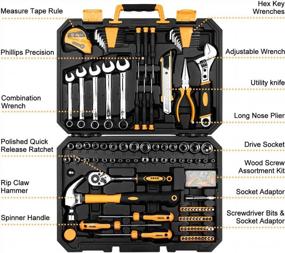 img 3 attached to 158 Piece Household Hand Tool Kit With Plastic Storage Case - Auto Repair Set By DEKOPRO