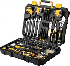 img 4 attached to 158 Piece Household Hand Tool Kit With Plastic Storage Case - Auto Repair Set By DEKOPRO