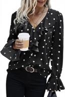 women's chiffon polka dot blouse with v neck, lotus ruffles and button tops for office workwear logo