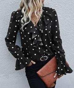 img 2 attached to Women'S Chiffon Polka Dot Blouse With V Neck, Lotus Ruffles And Button Tops For Office Workwear
