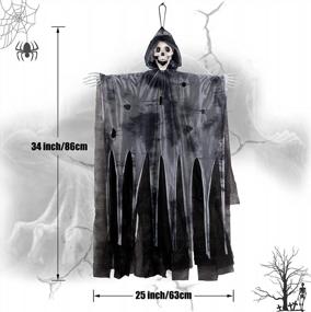 img 3 attached to Halloween Hanging Skeleton - Animated Grim Reaper With Light-Up Eyes And Sound Activation For Indoor/Outdoor Decoration - Decorlife 34-Inch Animatronic Prop