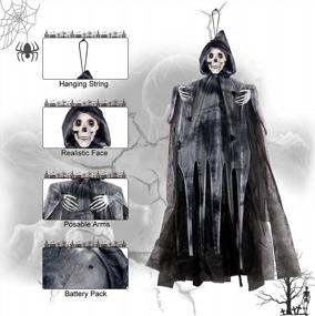 img 2 attached to Halloween Hanging Skeleton - Animated Grim Reaper With Light-Up Eyes And Sound Activation For Indoor/Outdoor Decoration - Decorlife 34-Inch Animatronic Prop