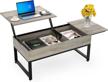 idealhouse modern lift top coffee table with hidden storage compartment and side drawer, metal frame lift tabletop dining table for living room, reception room, office (grey) logo