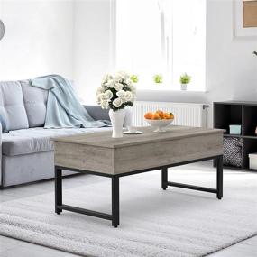 img 3 attached to IDEALHOUSE Modern Lift Top Coffee Table With Hidden Storage Compartment And Side Drawer, Metal Frame Lift Tabletop Dining Table For Living Room, Reception Room, Office (Grey)