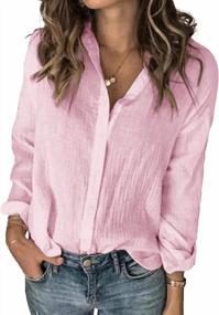 img 4 attached to Hestenve Womens Button Down V Neck Chiffon Blouses Shirts Casual Work Plain Tops