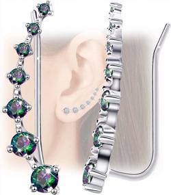 img 4 attached to Сияй ярко с 7-звездными красивыми сережками для ушей: гипоаллергенные климберы из стерлингового серебра для женщин с кубическим цирконием - идеальный подарок на день рождения!