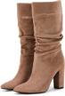 stylish women's winter slouchy high heel boots: slip-on suede with chunky block heels and pointed toes logo
