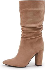 img 2 attached to Stylish Women'S Winter Slouchy High Heel Boots: Slip-On Suede With Chunky Block Heels And Pointed Toes