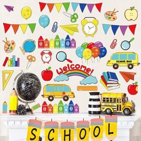 img 4 attached to Extra Large First Day Of School Stickers Wall Decorations - 6 Sheets For Classroom, Home, Party Supplies & Bulletin Board Window Decoration Gifts