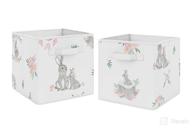 🌸 sweet jojo designs blush pink grey woodland boho dream catcher arrow foldable fabric storage cube bins boxes organizer toys baby for gray bunny floral collection - set of 2 - watercolor rose flower: stylish storage solution for nursery or kids room логотип