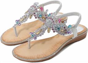 img 3 attached to Women'S Fashion: Rhinestone T-Strap Sandals With Bohemian Pearl Crystal Detailing
