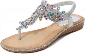 img 4 attached to Women'S Fashion: Rhinestone T-Strap Sandals With Bohemian Pearl Crystal Detailing