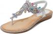 women's fashion: rhinestone t-strap sandals with bohemian pearl crystal detailing logo