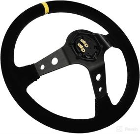 img 2 attached to 🏎️ SCITOO 350MM/14inch 3-inch Suede Leather Car Racing Steering Wheel with Deep Dish Design, ideal for Sports and Drifting, includes Horn Button, crafted from Aluminum in Sleek Black