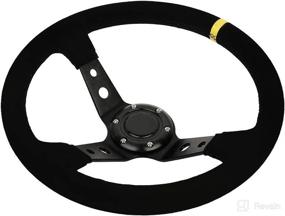 img 3 attached to 🏎️ SCITOO 350MM/14inch 3-inch Suede Leather Car Racing Steering Wheel with Deep Dish Design, ideal for Sports and Drifting, includes Horn Button, crafted from Aluminum in Sleek Black