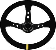 🏎️ scitoo 350mm/14inch 3-inch suede leather car racing steering wheel with deep dish design, ideal for sports and drifting, includes horn button, crafted from aluminum in sleek black logo