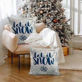 img 1 attached to Let It Snow! Rustic Snowflakes On White Burlap Throw Pillow Cover - Christmas Home Decor 16X16 Inch Cushion Pillowcase