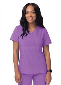 img 4 attached to Women'S SIVVAN Mock Wrap Scrub Top In Lavender - Size L (S8302)
