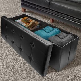 img 3 attached to Large Black Faux Leather Storage Bench Chest - Perfect Hope Chest, Pouffe Ottoman, Coffee Table & More!