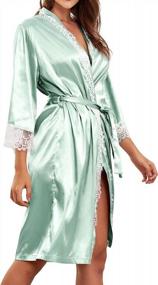 img 4 attached to SHEKINI Silk Satin Kimono Robe With Lace Trim - Perfect For Bridesmaids, Nightwear, Sleepwear, And More - Short Length, Sizes S-XL Available