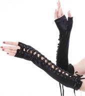 stunning ayliss women's elbow-length lace-up fingerless arm warmers in luxurious stain fabric logo