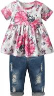 комплект одежды derouetkia с топами и джинсами и брюками с цветочными рюшами для малышей и младенцев для маленьких девочек логотип