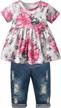 toddler infant baby girl floral ruffle tops & jeans pants outfit set by derouetkia logo