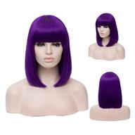 topwigy женщины боб парик челка короткие прямые волосы парики синтетические красочные хэллоуин косплей ежедневный парик партии 14 дюймов, фиолетовый логотип