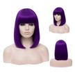 topwigy women bob wig bangs short straight hair wigs synthetic colorful halloween cosplay daily party wig 14 inch, purple logo