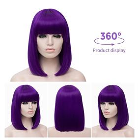 img 1 attached to TopWigy Women Bob Wig Bangs Short Straight Hair Wigs Synthetic Colorful Halloween Cosplay Daily Party Wig 14 Inch, Purple