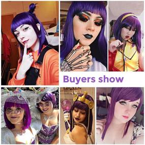 img 2 attached to TopWigy Women Bob Wig Bangs Short Straight Hair Wigs Synthetic Colorful Halloween Cosplay Daily Party Wig 14 Inch, Purple