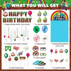 img 3 attached to Pixel Game Birthday Party Kit - 112 шт., украшения и принадлежности с фоном, реквизит для фотобудки, воздушные шары, украшения для торта и обертки, браслеты для оптимального веселья и празднования