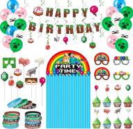 pixel game birthday party kit - 112pcs decorations and supplies with backdrop, photo booth props, balloons, cake toppers and wrappers, bracelets for optimal fun and celebration logo