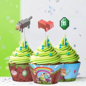 img 1 attached to Pixel Game Birthday Party Kit - 112 шт., украшения и принадлежности с фоном, реквизит для фотобудки, воздушные шары, украшения для торта и обертки, браслеты для оптимального веселья и празднования
