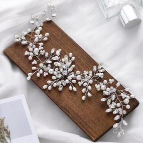 img 2 attached to Asooll Pearl Bridal Hair Vine Silver Rhinestone Wedding Headband Crystal Bride Headpiece Alloy Hair Accessories For Women And Girls (A Silver)