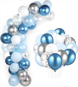 img 4 attached to GAGAKU Синие и серебряные металлические хромированные воздушные шары, 60 графов, 12-дюймовая гирлянда из воздушных шаров, арочный комплект, воздушные шары с конфетти, пастельные синие латексные воздушные шары для мальчика, день рождения, детский душ, украшение для свадебной вечеринки
