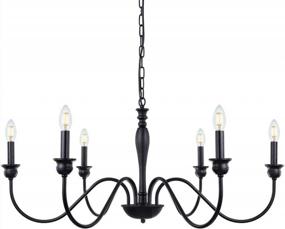 img 2 attached to Rustic Black Chandelier For Farmhouse Style Dining Room And Kitchen Island Lighting