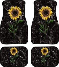 img 4 attached to 🌼 Aoopistc Universal Fit Car Floor Mats - Full Set of 4 Packs with Marble Sunflower Pattern - Anti-Slip, All-Weather Vehicle Foot Carpets