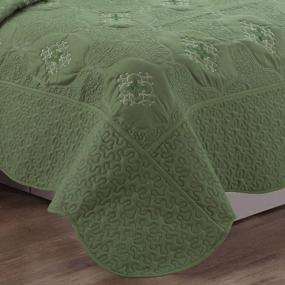 img 3 attached to Queen Size Sage MarCielo 3-Piece Fully Quilted Embroidery Quilts Bedspreads Coverlets Cover Set, Olive Green & White