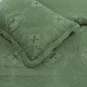 img 1 attached to Queen Size Sage MarCielo 3-Piece Fully Quilted Embroidery Quilts Bedspreads Coverlets Cover Set, Olive Green & White