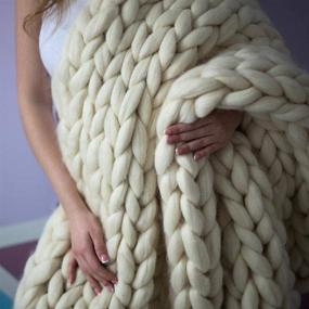 img 3 attached to Cozy Up With VIYEAR'S Handmade Chunky Knit Blanket - 40"X40" Of Soft Ivory White Comfort For Your Bedroom Or Sofa