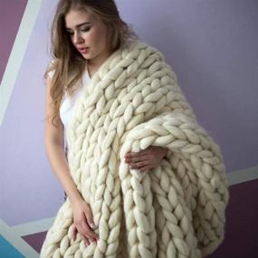 img 4 attached to Cozy Up With VIYEAR'S Handmade Chunky Knit Blanket - 40"X40" Of Soft Ivory White Comfort For Your Bedroom Or Sofa