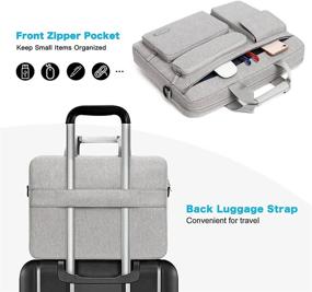 img 3 attached to MOSISO Laptop Shoulder Messenger Bag Compatible With MacBook Air/Pro,13-13.3 Inch Notebook,Compatible With MacBook Pro 14 Inch With 2 Raised&1 Flapover&1 Horizontal Pocket&Handle&Belt, Gray