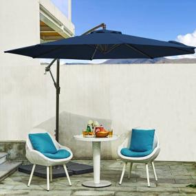 img 4 attached to KITADIN 10FT Patio Offset Umbrella Cantilever Hanging Outdoor Umbrella With Crank Lift 8 Ribs & Crossbar Navy