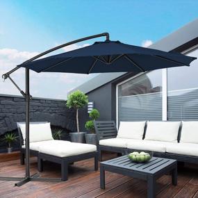 img 3 attached to KITADIN 10FT Patio Offset Umbrella Cantilever Hanging Outdoor Umbrella With Crank Lift 8 Ribs & Crossbar Navy
