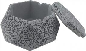img 2 attached to Windproof Cement Ash Tray With Lid - FREELOVE JINC Terrazzo Cigarette Ashtray For Indoor/Outdoor Use, Home & Office (Grey J)