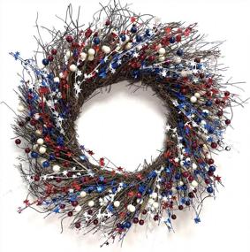 img 4 attached to WsCrafts 22" National Day Patriotic Wreath - Three Colors Berry With Star Sequins American Flag Floral Wreath - Americana Front Door Wreath For 4Th Of July National Day Decor