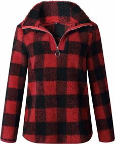 img 3 attached to Angashion Women'S Long Sleeve 1/4 Zip Up Lapel Fleece Sweatshirt Warm Plaid Fluffy Hoodies Pullover