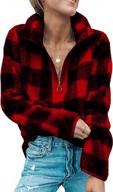 angashion женская флисовая толстовка с длинным рукавом и застежкой-молнией 1/4, теплая клетчатая пушистая толстовка с капюшоном, пуловер логотип